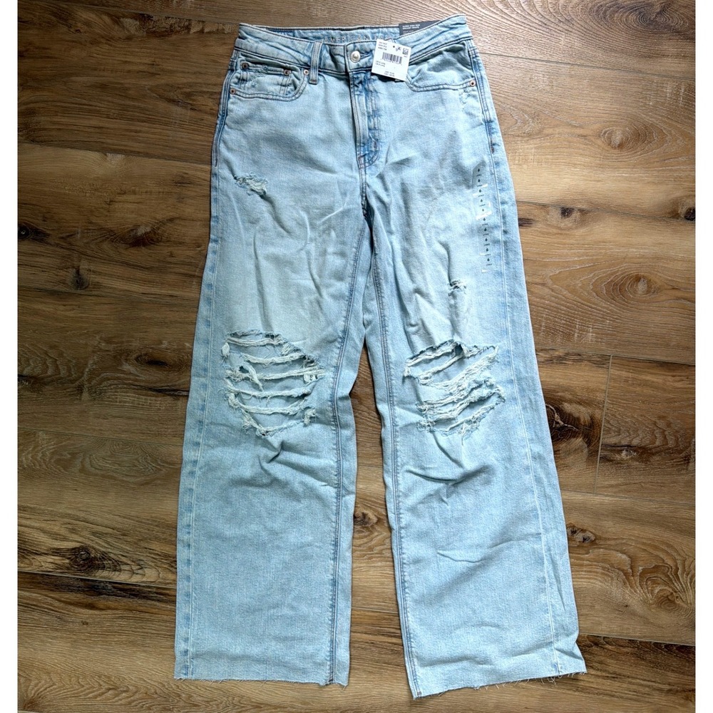 American Eagle Dreamy Drape Super High Rise Baggy Wide Leg Jeans Womens 6 Long